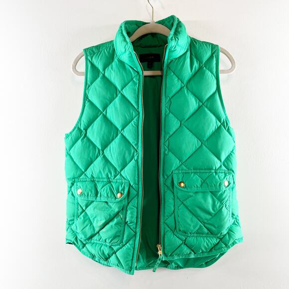 J. Crew Full Zip Stand Collar Down Puffer Excursion Vest Kelly Green Small - Picture 3 of 5